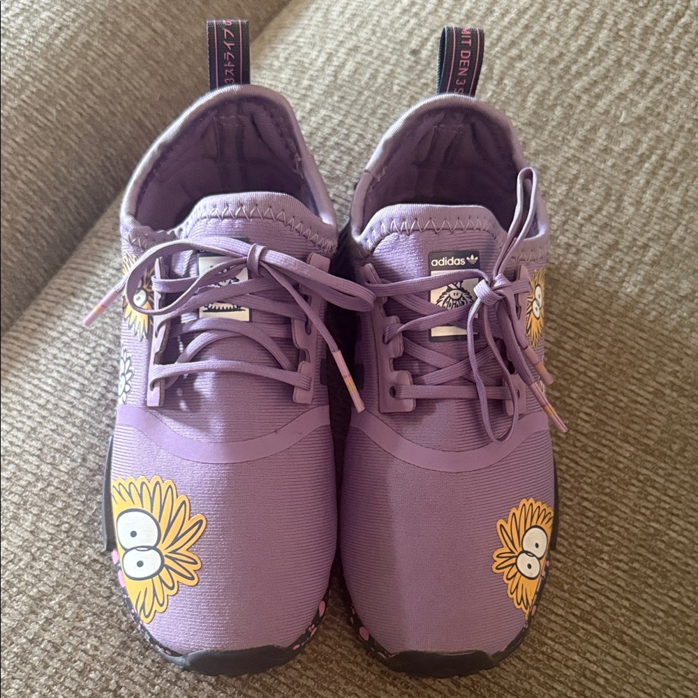 adidas Kids Purple Sneakers with Yellow Floral Accents